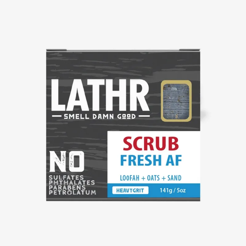 LATHR Scrub AF Soap Bar with loofah chunks and pumice for heavy exfoliation
