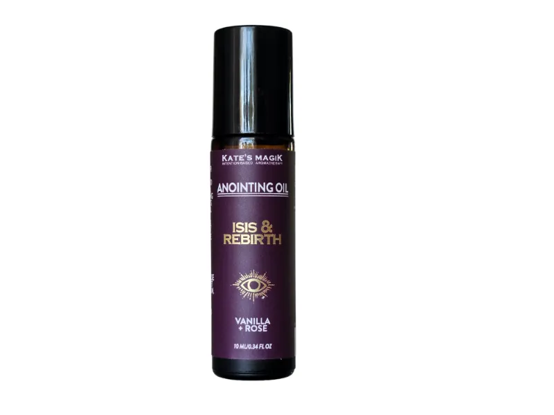 Kates Magik Isis & Rebirth anointing oil roll-on with myrrh, vanilla, and rose