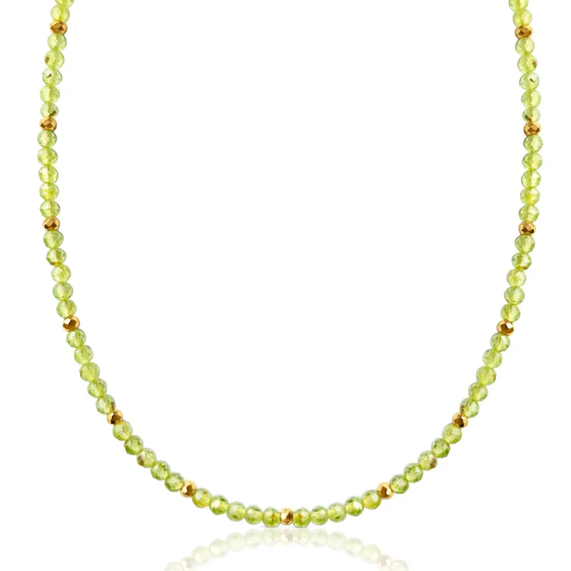 DORSYA Solara Peridot August Birthstone Beaded Necklace with bright green peridot beads and gold accents