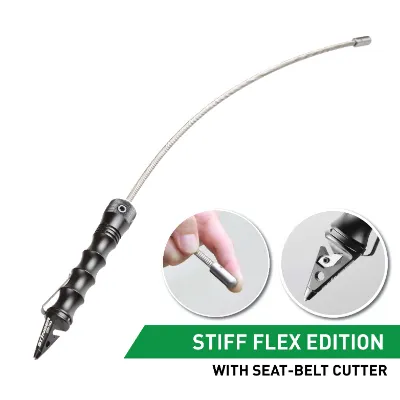 The Stinger Tools Stinger Whip Car Emergency Tool Stiff Flex Edition Black with steel cable