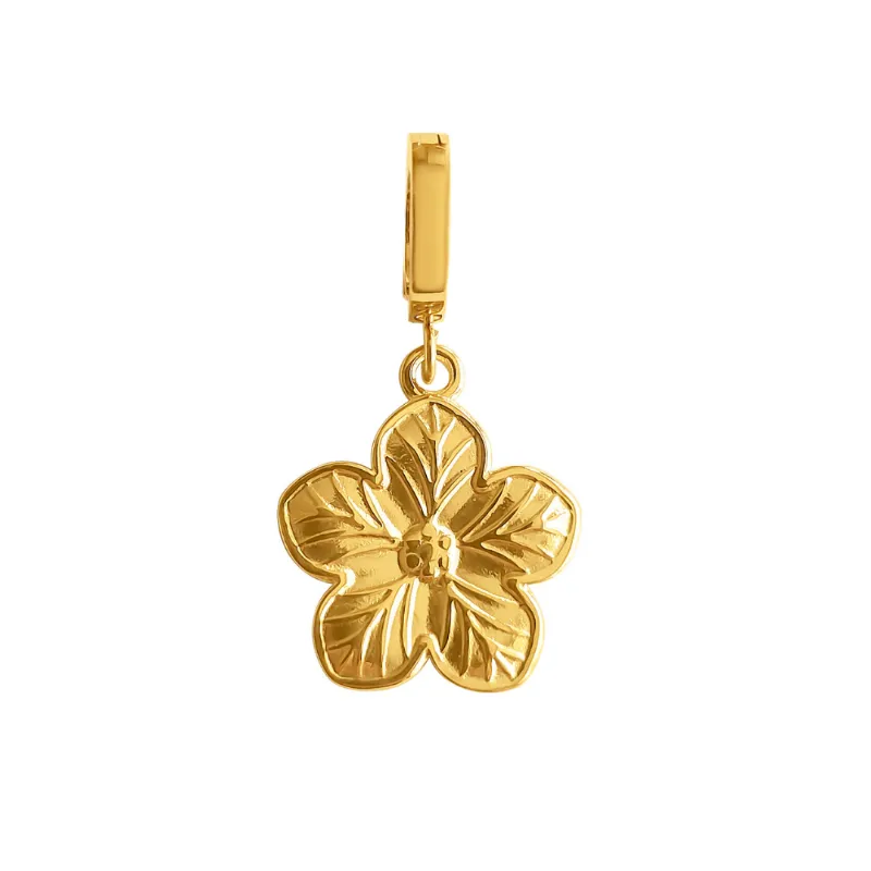 DORSYA Bloom Gold Flower Charm showing detailed five-petalled flower in 18K gold plate