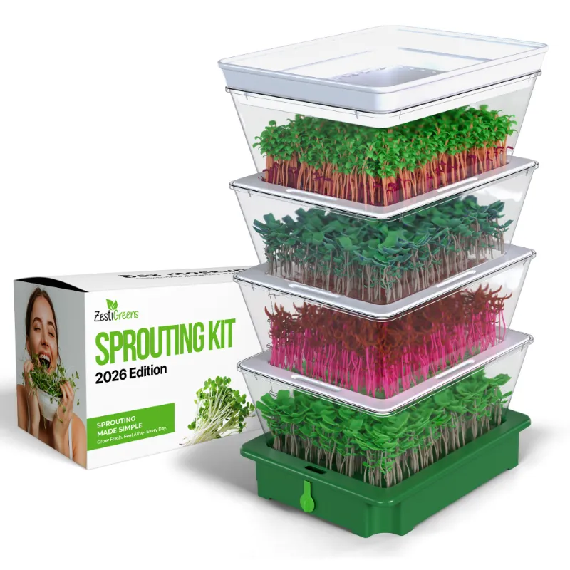 ZestiGreens Tiered Sprouting Kit with drain spout and stackable seed sprouter trays