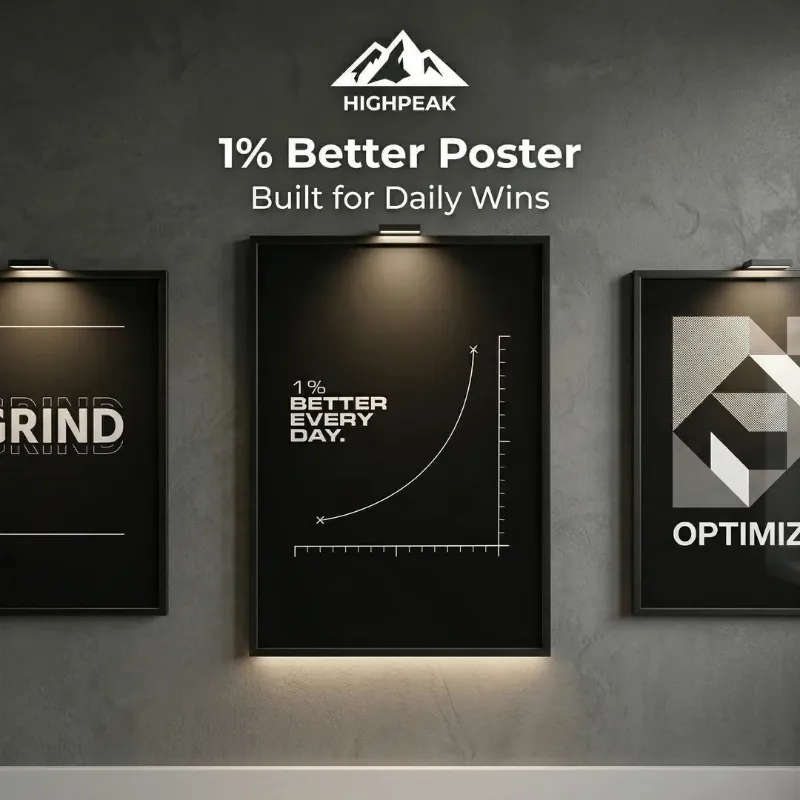 HighPeak 1% Better Poster, minimalist black motivational wall art with graph design
