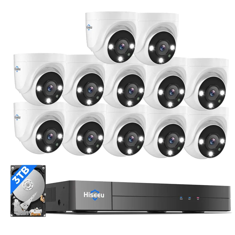 Hiseeu 5MP 121° wide view wired DVR system with dual night vision and built-in 3TB storage