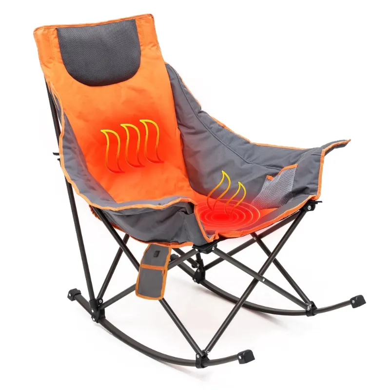 SunnyFeel Outdoor Oversized Heated Folding Rocking Camping Chair in orange with carry bag