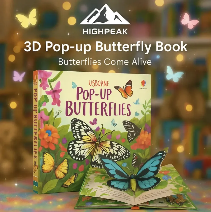 HighPeak 3D Pop-Up Butterfly Book, an open pop-up book with butterflies in flight