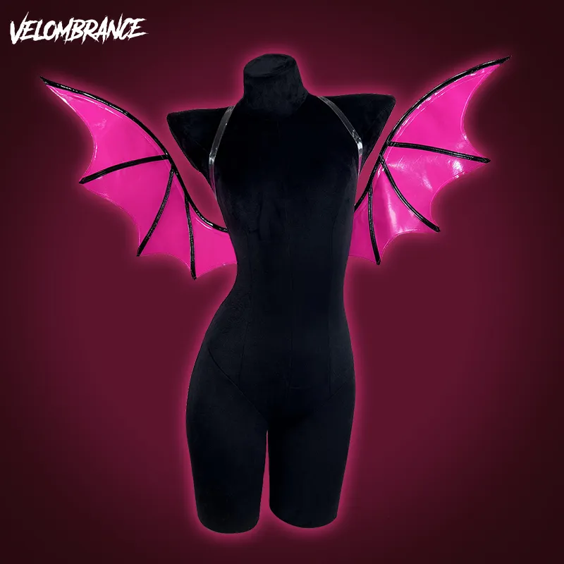 Velombrance Cosplay Hot Pink Bat Devil Wings, pink and red PU leather wings with clips.