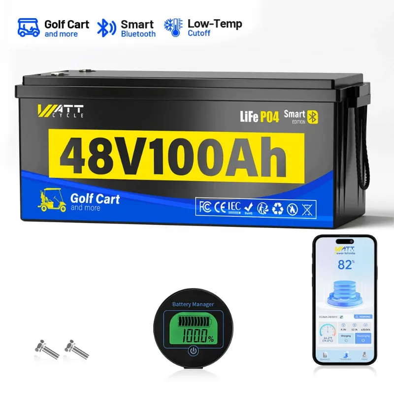 WattCycle 48V 100Ah Golf Cart Bluetooth LiFePO4 Lithium Battery with 200A BMS and monitor