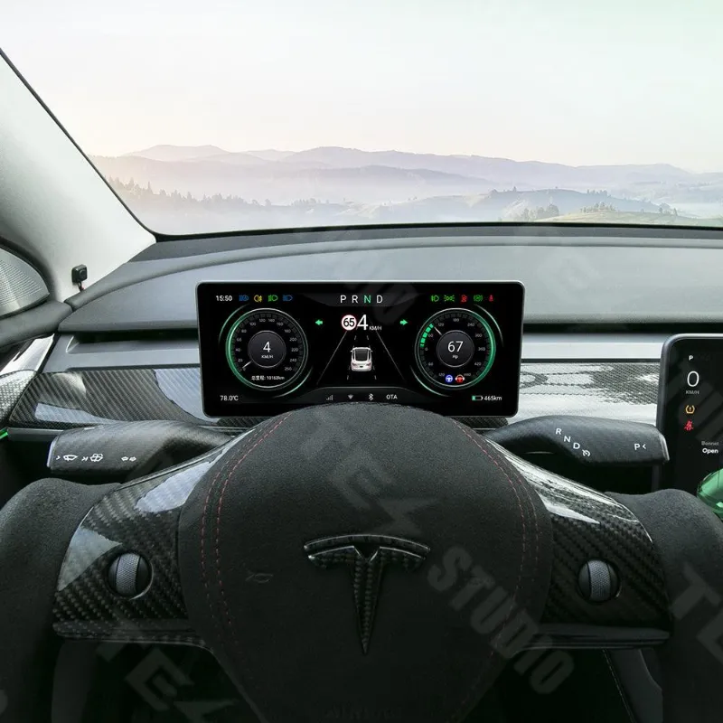 Tesstudio 10.25'' Android 4G Instrument Cluster Dashboard Screen installed in Tesla Model 3 showing navigation display