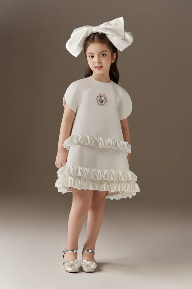Kalisa cutedoll taffeta petal-hem kids dress with bow