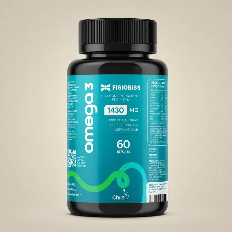 Fisiobiss Omega 3 softgel capsules bottle for heart and brain health