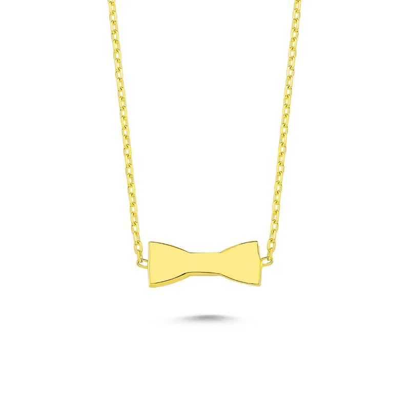 Amorium Jewelry Bow Tie Dainty Silver Chain Necklace, small bow tie charm pendant on delicate rose gold-plated chain