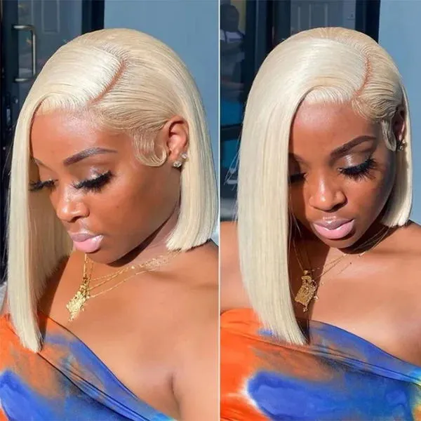 Megalook 13x4 Lace Front #613 Honey Blonde Straight Bob Wig