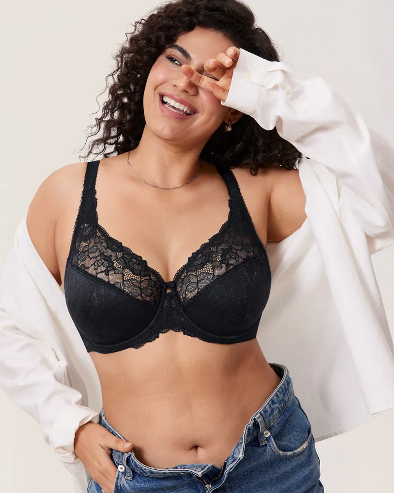Essenther Global Beauty Lace Bra with lace trim detail and underwire support for fuller busts