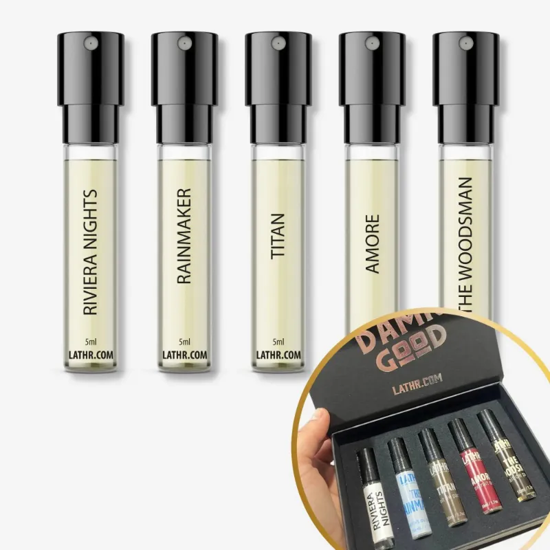 LATHR Cologne Discovery Sample Set with five travel size fragrance sprays
