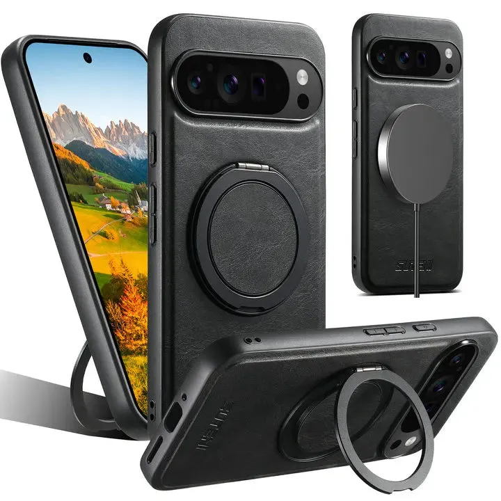 The Pixel Case Leather Magnetic Ring Stand Case with 360-degree rotating ring for Pixel devices