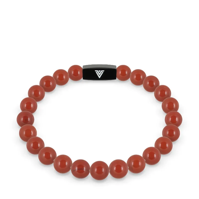 VOLTLIN Red Jasper Stretch Bracelet on clear elastic cord with logo bead