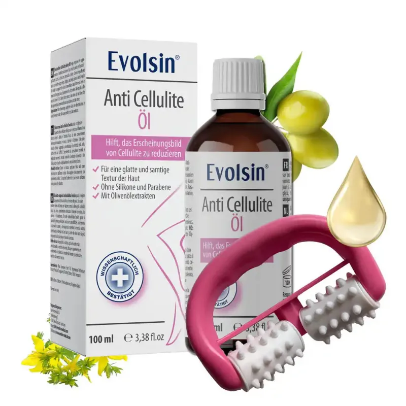 Evolsin Medical Anti Cellulite Öl Set mit Roller with massage tool