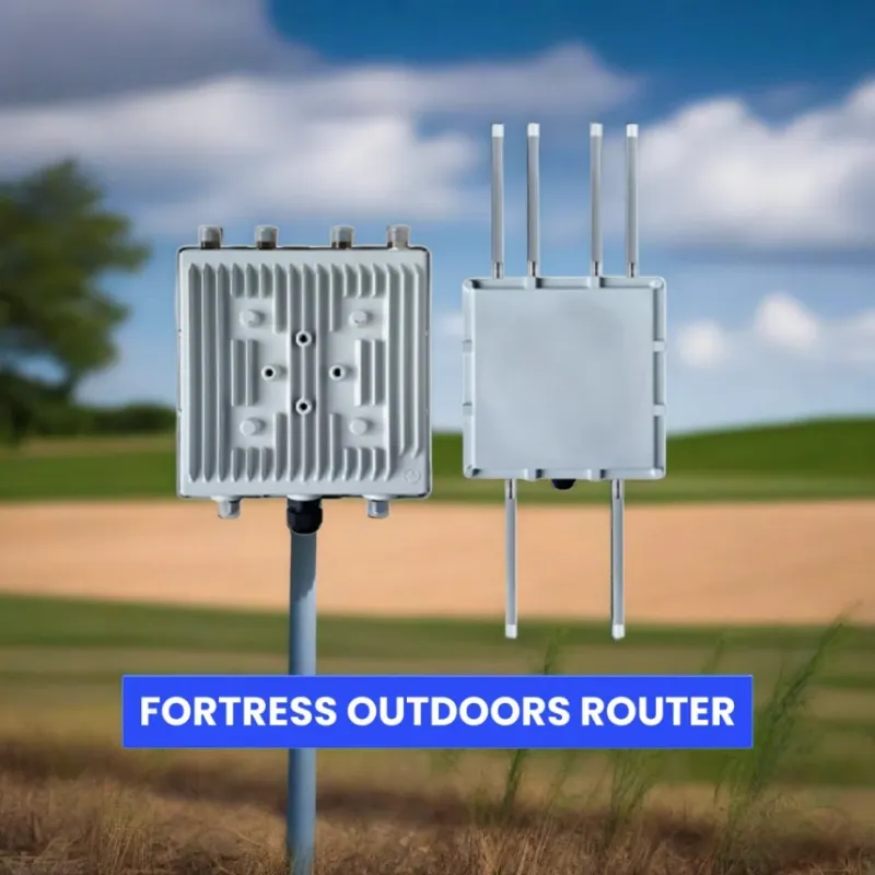 SwiftNetllc Fortress weatherproof IP66 5G router in sealed aluminum housing with external antennas