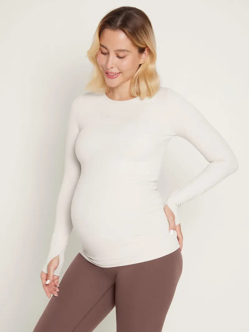 Essenther Global Crewneck Maternity Long Sleeve Shirts with thumbholes and belly detail