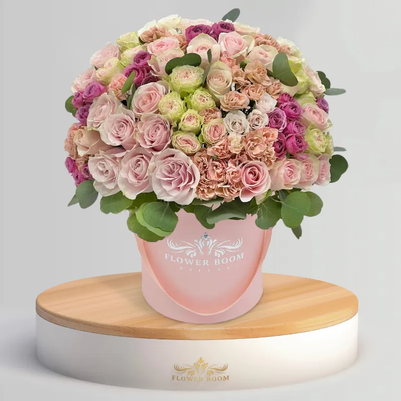 Flower Boom Dallas Lovely Weather arrangement with mixed shade roses and spray roses