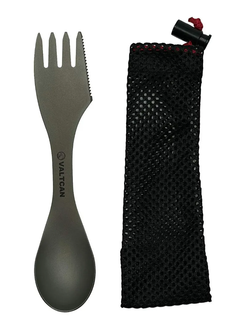 Valtcan Titanium Food Shovel Spork 3-in-1 Utensil, full-size titanium utensil in pouch