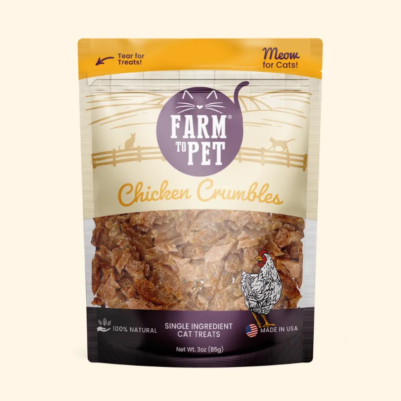 Found My Animal Chicken Crumbles Cat Treats, resealable bag of single-ingredient crunchy chicken cat treats