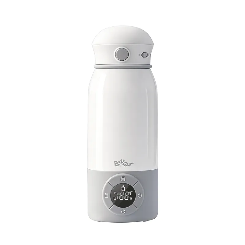 Bearforbaby portable bottle warmer for travel showing stainless steel design and carry handle