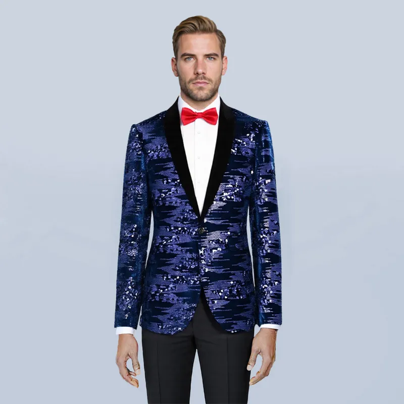 Cloudstyle C4B0141 Series Shiny Sequin Suit Jacket Dinner Party Tuxedo Blazer Blue