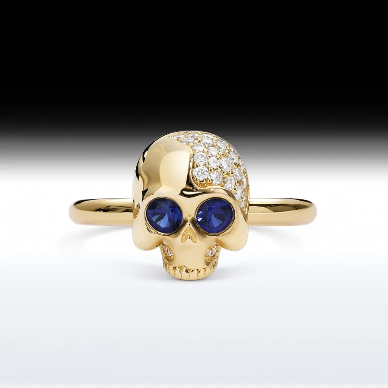 Starlandus Classic Skull Memento Mori skull birthstone engagement ring with customizable eye socket stones