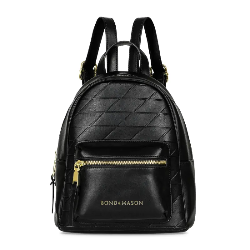 Bond & Mason The Kayleigh Backpack shown as a compact vegan leather and fabric backpack