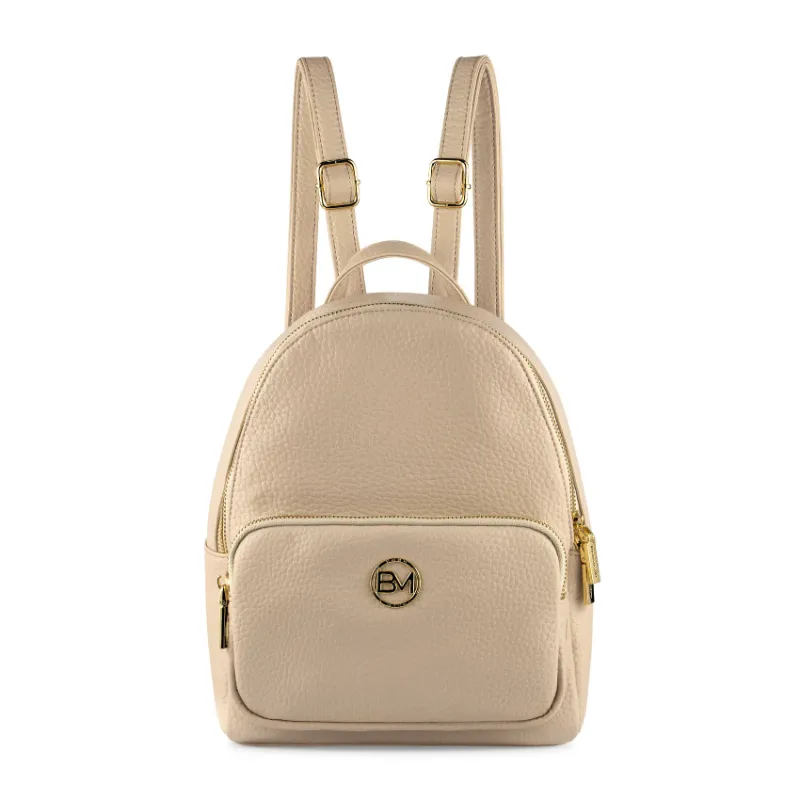 Bond & Mason The Diana Backpack in beige showing compact backpack