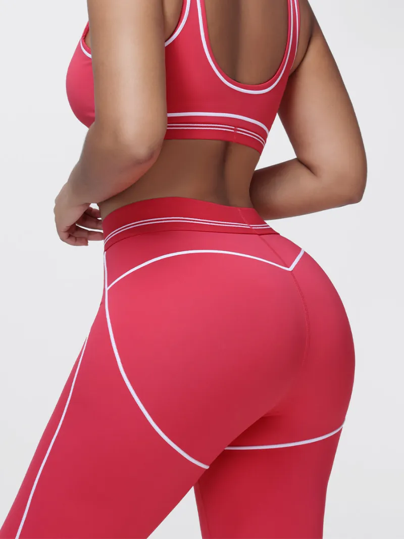 Zuluzenith High Waisted Booty Sculpting Leggings for Women with Contrast Piping in black with contrasting trim detail