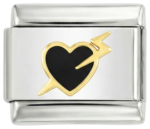 Charms Official black heart in gold frame on silver charm