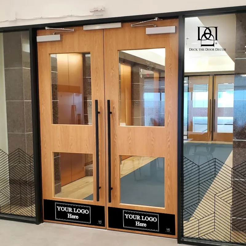 Deck the Door Decor Custom Engraved Door Kick Plate with Business Logo for commercial entrance