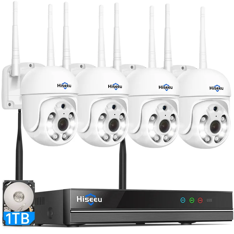 Hiseeu wireless pro 5MP PTZ security camera system with AI human detection and 1TB HDD