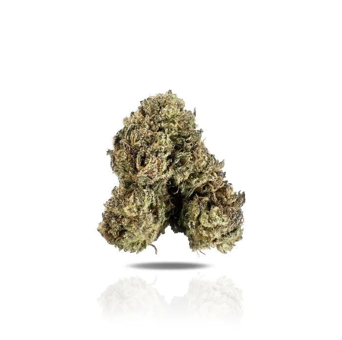 Hipuffy California Octane THCa Flower (Indoor) (Indica Hybrid) showing resinous buds with complex coloring