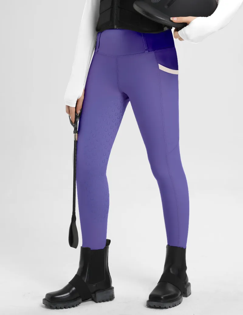 FiTST4 Girls Full Seat Breeches High Waist Zip Pockets with extended silicone grip