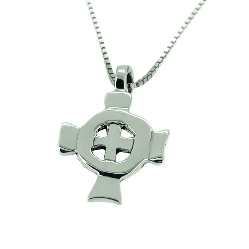 Nammi Celtic Cross Necklace for Women - Sterling Silver showing an intricately detailed silver Celtic cross pendant