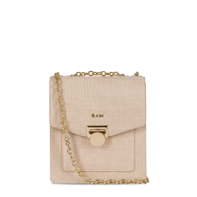 Bond & Mason The Alessia Crossbody Bag (Camel) photo showing camel vegan leather crossbody bag
