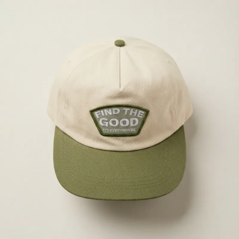 Find The Good Brand Vintage 5 Panel Patch Hat in Olive Green with embroidered front patch
