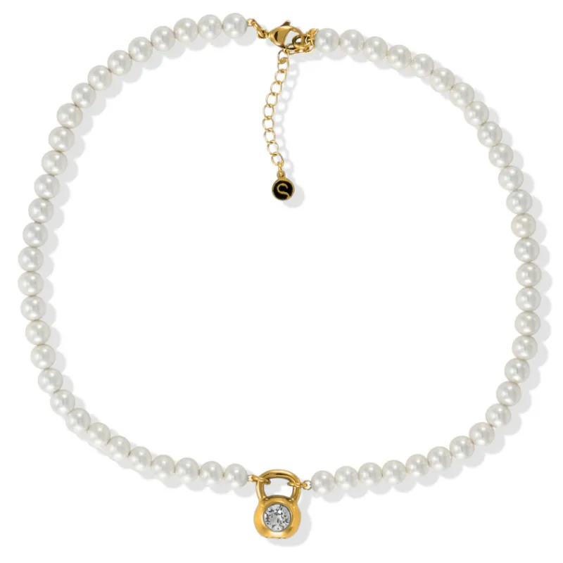 Sleek Fit Jewelry PEARL NECKLACE - GOLD, white pearl necklace with 14k gold plate