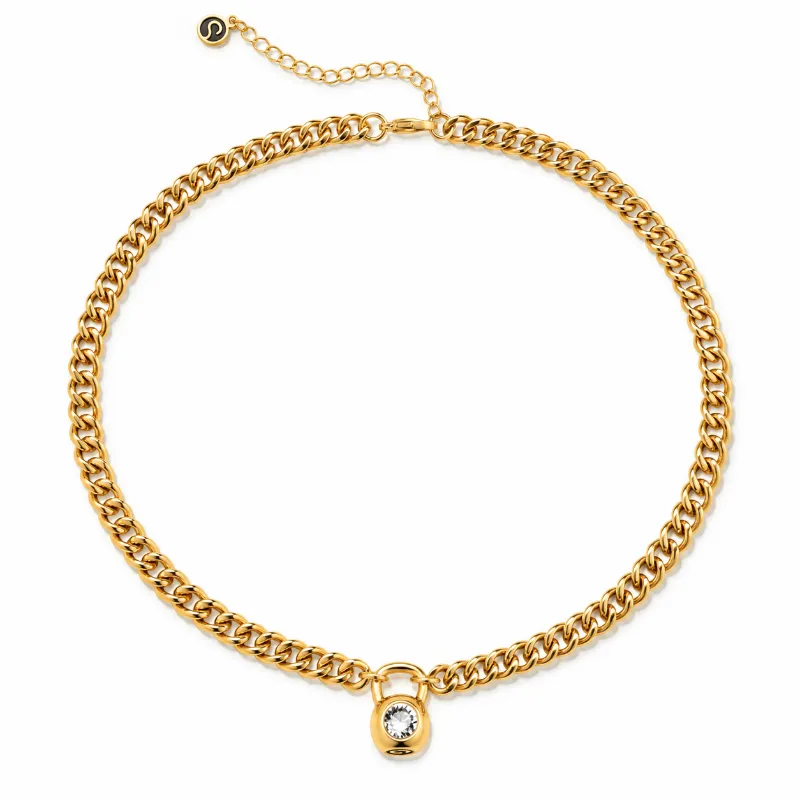Sleek Fit Jewelry KRATOS NECKLACE - GOLD, a bold 6mm Miami Cuban link necklace with clear Swarovski crystal finish