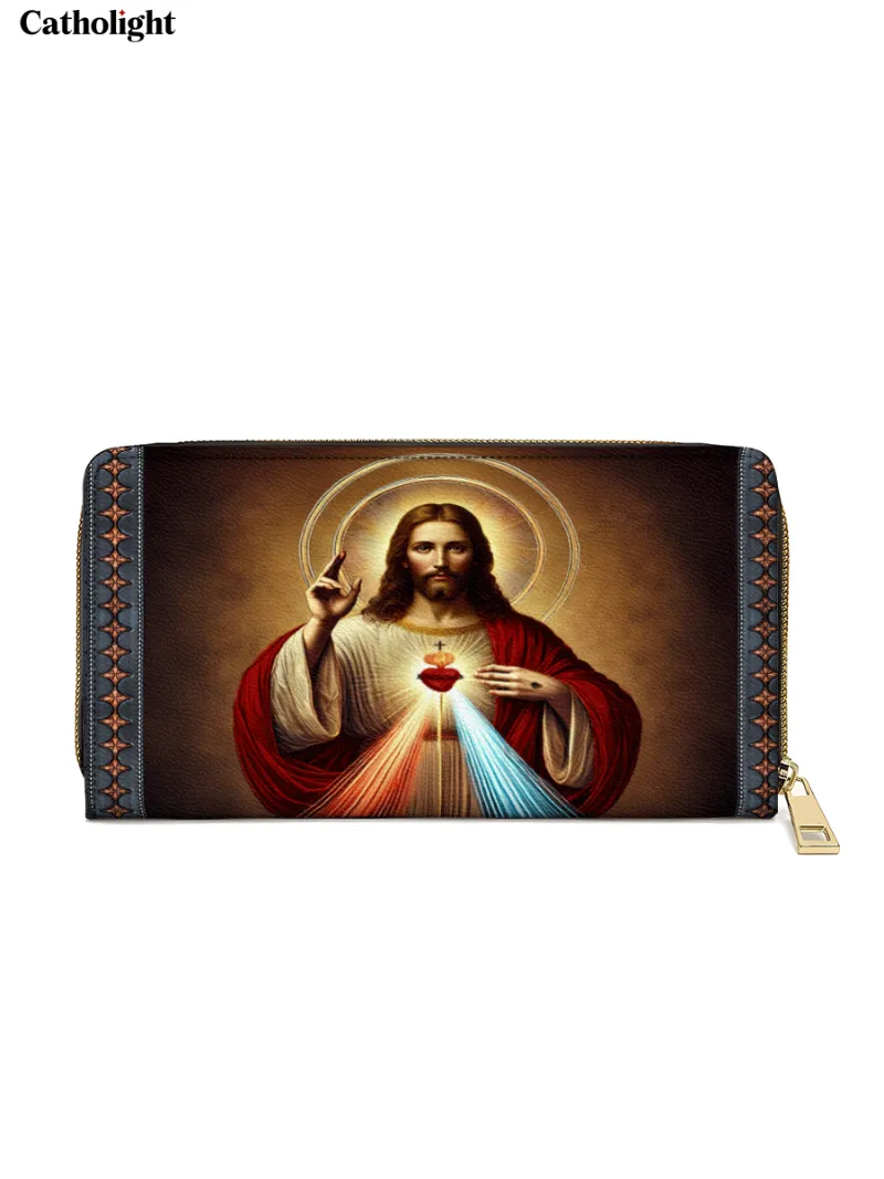 Catholight A Testament of Grace and Compassion Leather Wallet Purse with Sacred Heart design