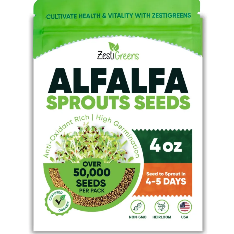 ZestiGreens Organic USA Alfalfa Seeds for sprouting and microgreens
