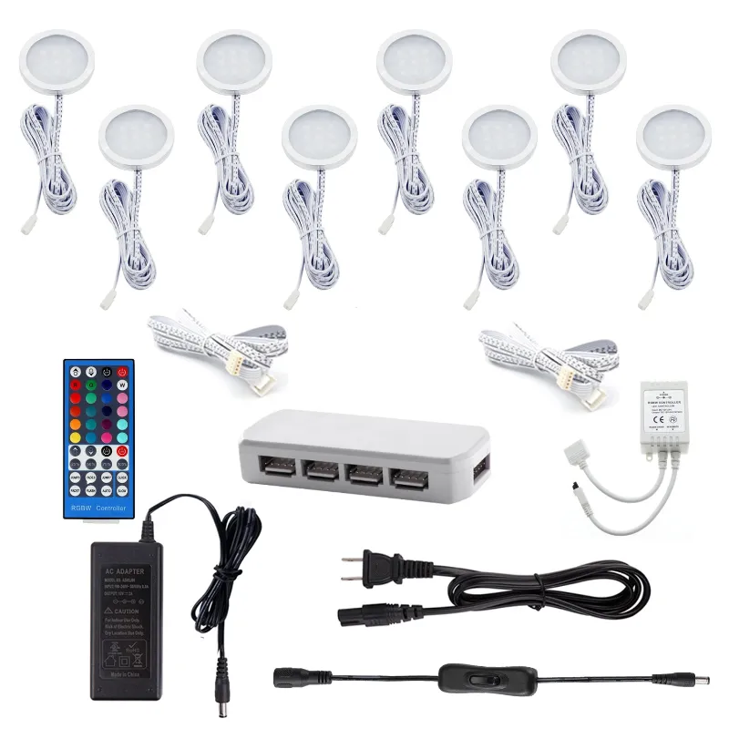 AIBOO RGBWW/RGBW Color Changing Xmas Decorating Under Cabinet LED Lighting Kit Wireless IR Remote Control for Party Lighting 8 Light 24W