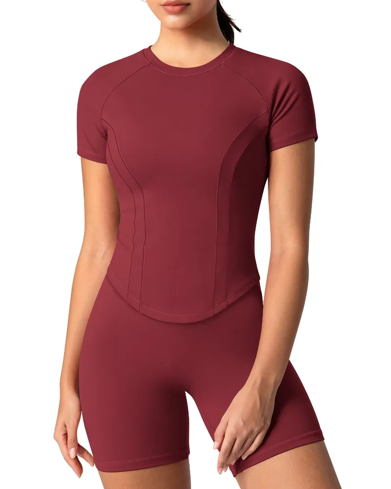 QUEENIEKE Bareluxe Short Sleeve Workout Crop Tops for Women T Shirt