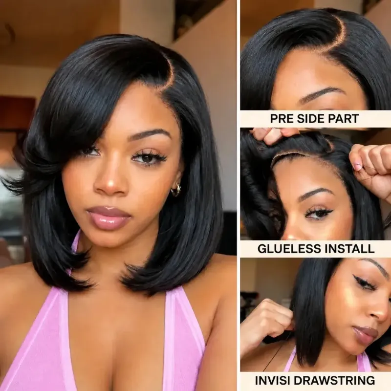 Hairsofly Shop Eris Layered Bob Human Hair Wig, layered short bob with side-swept bangs