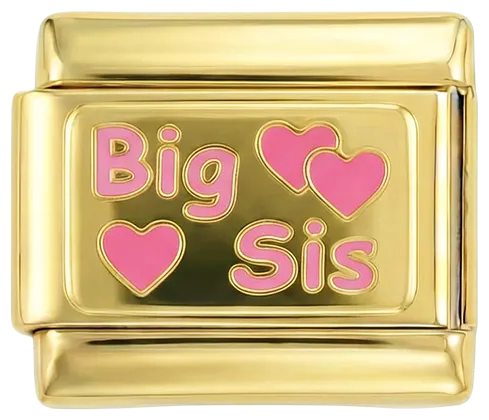 Charms Official Big Sis with Pink Hearts on Gold charm