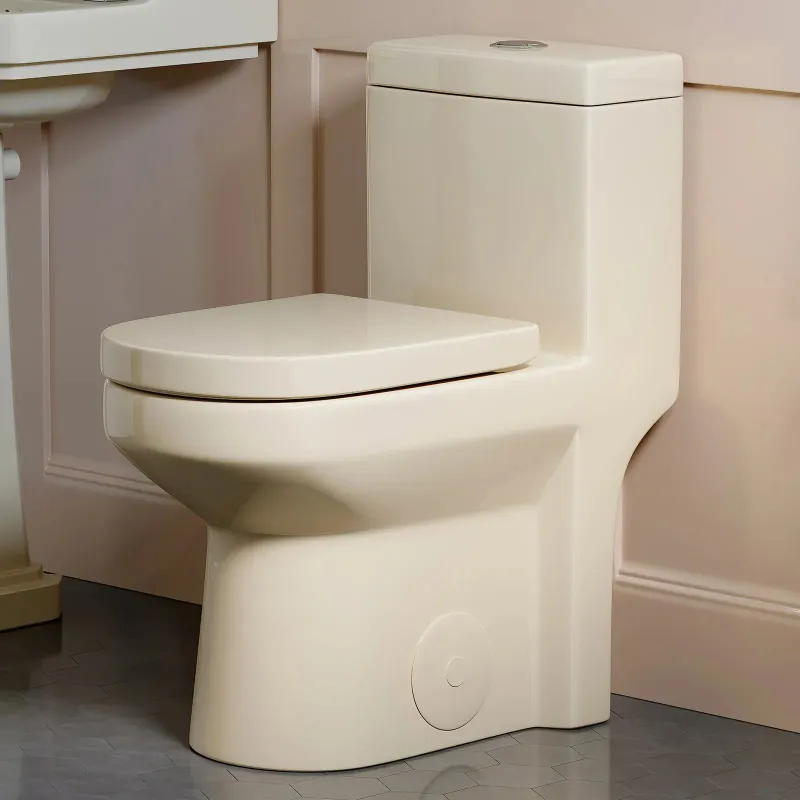 HOROW HWMT-8733BC biscuit one-piece toilet with dual flush and soft-close seat in a bathroom